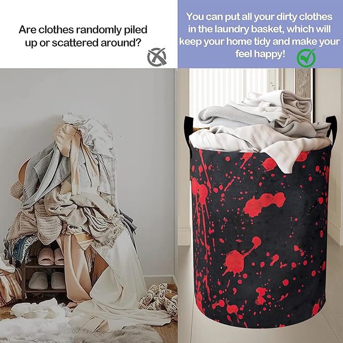 Halloween Laundry Basket, Red Dot Graffiti Oxford Cloth Laundry Hamper With Handle Foldable Portable Clothes Storage Basket Storage Bag For Laundry Room/Bathroom/Bedroom/Dormitories