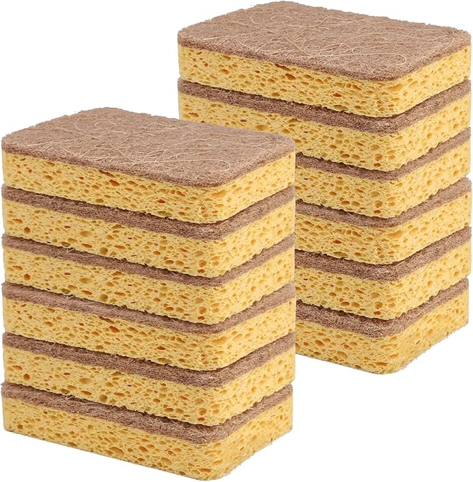Yolaist 12 Pack Non-Scratch Scrub Sponge, Natural Kitchen Sponges for Cleaning Kitchen, Scratch Free Biodegradable Sponges for Dishes, No-Stick Cookware