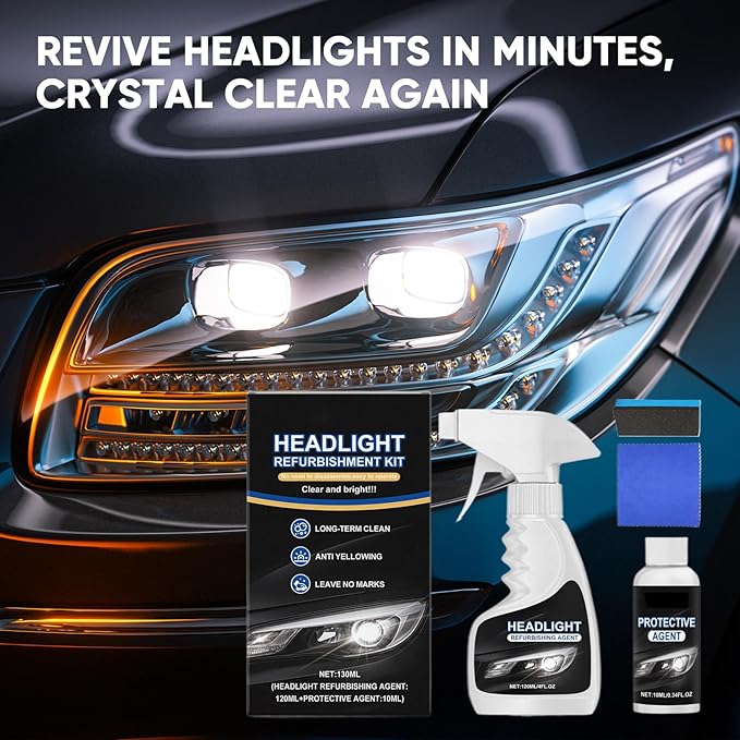 Dodorado Headlight Restoration Kit – No Sanding Required, Fast Cleaning & Ceramic Coating, Restores Yellowed Hazy Headlights for Plastic/Glass – Improves Night Visibility, Complete DIY Kit (3 Sets)