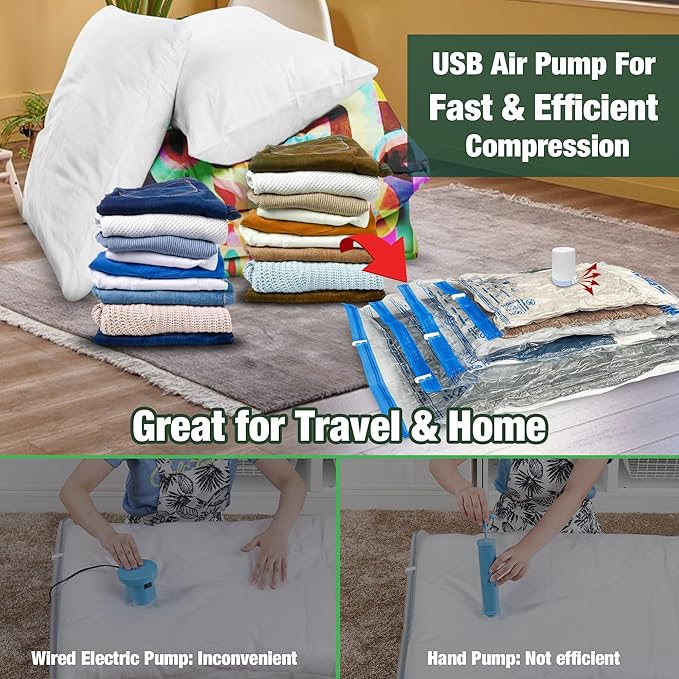 HIBAG Vacuum Storage Bags with Electric Pump, 30 Pack Vacuum Seal Space Saver Bag for Clothes, Clothing, Pillows, Blanket Bedding Comforters