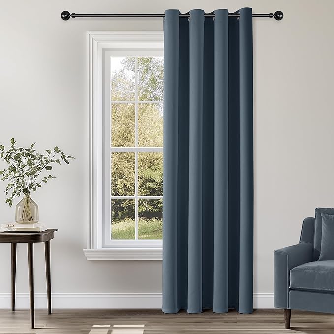 ChrisDowa Blackout Curtains 102 Inches Long for Living Room, Grommet Thermal Insulated Room Darkening Curtains for Bedroom (1 Panel Set, Stone Blue, 52W x 102L)