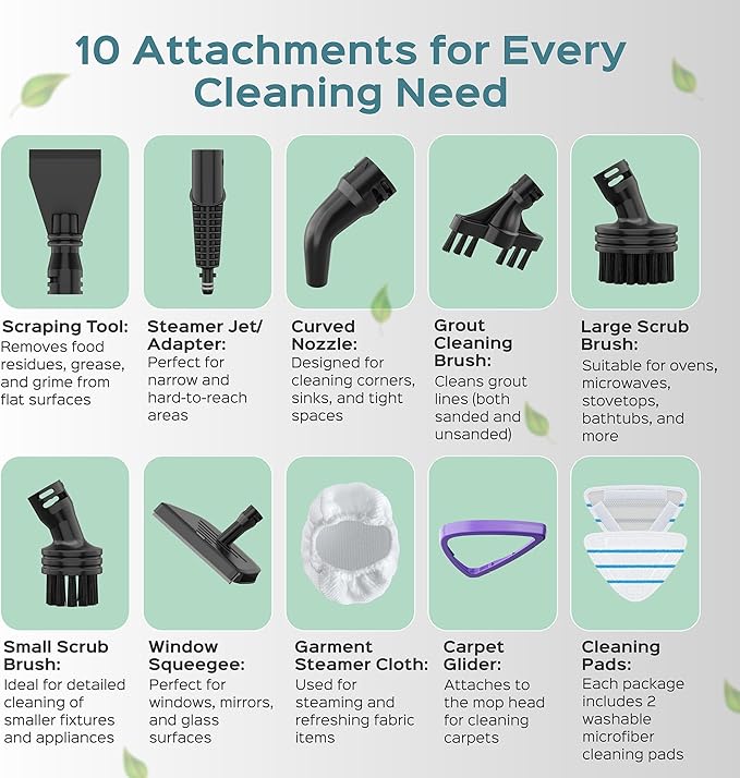 Turonic ST3 10-in-1 Steam Mop - 1500W Floor Steamer with Detachable Handle, 110°C Steam, 25-Min Runtime, Handheld Cleaner for Tile, Grout, Hardwood, Carpet, Upholstery, Chemical-Free Cleaning