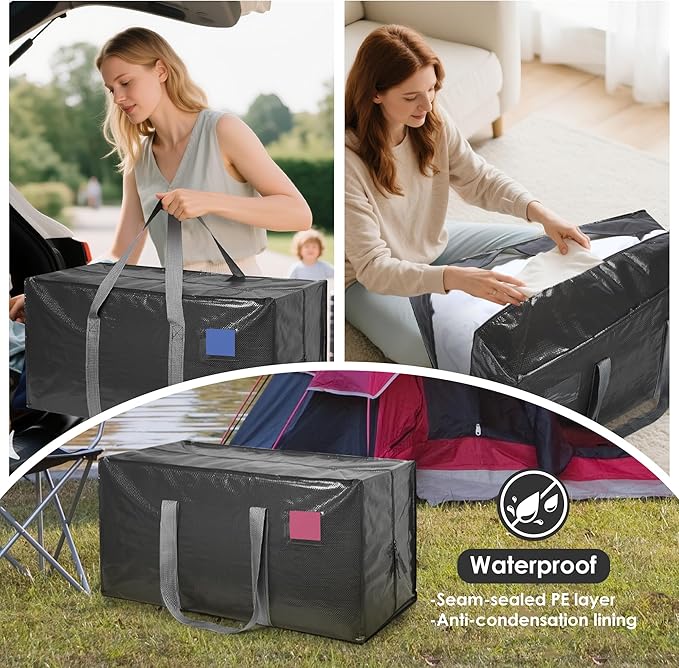 RMOHRO 6 Pack Extra Heavy Duty Large Moving Bags with Reinforced Zipper & Wide Handles, Waterproof Storage Bins for Clothes, College Dorm, Travel, and Home Organization, Gray