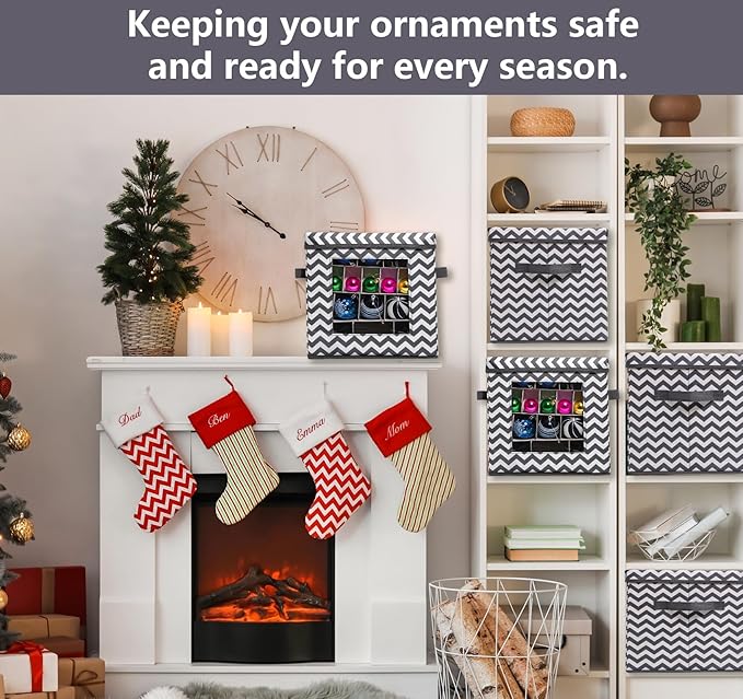 2 Pack Ornament Storage Box Set, Xmas Ornament Boxes for Storage, 166pcs Compartment for 3cm-10cm Christmas Balls, Christmas Decoration Organizer with Carry Handle & Transparent Window, 30x30x30cm
