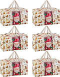 VENO 6 Pack Moving Bags, Large Christmas Storage Bins with lids, Packing Supplies for College, Alternative to Moving Boxes, Foldable, Heavy-Duty Tote, Christmas Pattern (Holiday Pups, 6 Pack)
