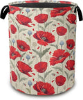 Vintage Poppy Laundry Hamper,Collapsible Laundry Baskets,Red Flowers Dirty Clothes Baskets with Handles,Oxford Cloth Hamper for Bedroom,Bathroom,College Dorms, 16"x20"