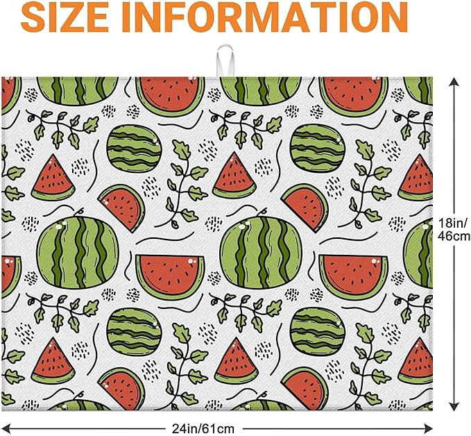 Dish Drying Mat For Kitchen Counter, Cute Watermelon Microfiber Absorbent Dish Drainer Rack Pad Reusable Large 18x24in Drying Mat