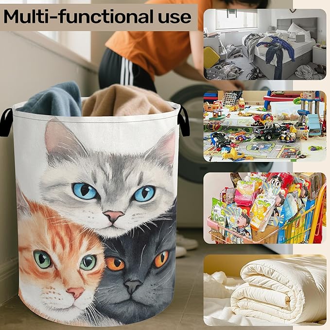 Cat Laundry Basket - Laundry Basket with Handles, Dirty Clothes Storage Basket for Women Girls, Cloth Storage Basket for Bedroom, Bathroom