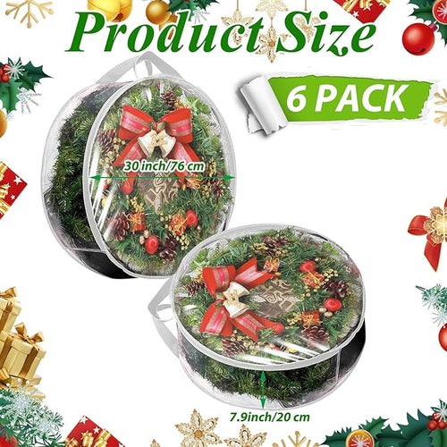 6 Pack Wreath Storage Container Bag 30 Inch Christmas Wreath Storage Bag Heavy Duty Christmas Wreath Boxes with Clear Window for Xmas Holiday Seasonal Wreath Garland (White)