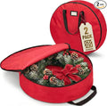 ZOBER 2 Pack Oxford Christmas Wreath Storage Container 36 Inch - Wreath Bag for Artificial Wreaths Box - Waterproof Fabric, Dual Zippered Wreaths Storage Bag With Strong Durable Handles - Red