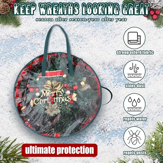 Shappy 8 Pcs Christmas Wreath Storage Bag Clear Wreath Box Wreath Storage Containers with Clear Window and Handle Christmas Garland Storage Containers for Xmas Holiday Seasonal Storage (36 Inch)