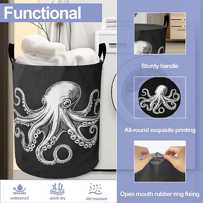 Laundry Basket, Cute Octopus Oxford Cloth Laundry Hamper With Handle Foldable Portable Clothes Storage Basket Storage Bag For Laundry Room/Bathroom/Bedroom/Dormitories