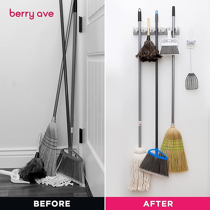 EXTRA GRIP Mop & Broom Holder Wall Mount - Wall Hanging Garden Tool & Utility Closet Organizer, Mop & Broom Hook, Broom Hanger Wall Mount, Mop Broom Organizer, Wall Mounted Broom Rack Mop Storage