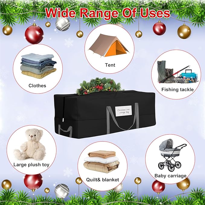 Christmas Tree Storage Bag, Fits Up 8 Ft Tall Artificial Trees, Heavy-Duty 600D Oxford Tree Bag with Reinforced Handles Zipper Clear Pocket, Storage Bags for Moving Items, Clothing, Outdoor, Bedding