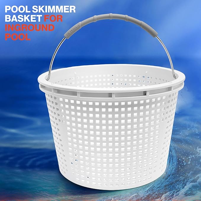 Swimables Pool Skimmer Basket for Inground Pool Compatible with Pentair U-3 Skimmer Basket and Hayward SP1070 Pool Basket | Built-in Brass Weight | 316 Stainless Steel Handle & Convenient Rubber Grip