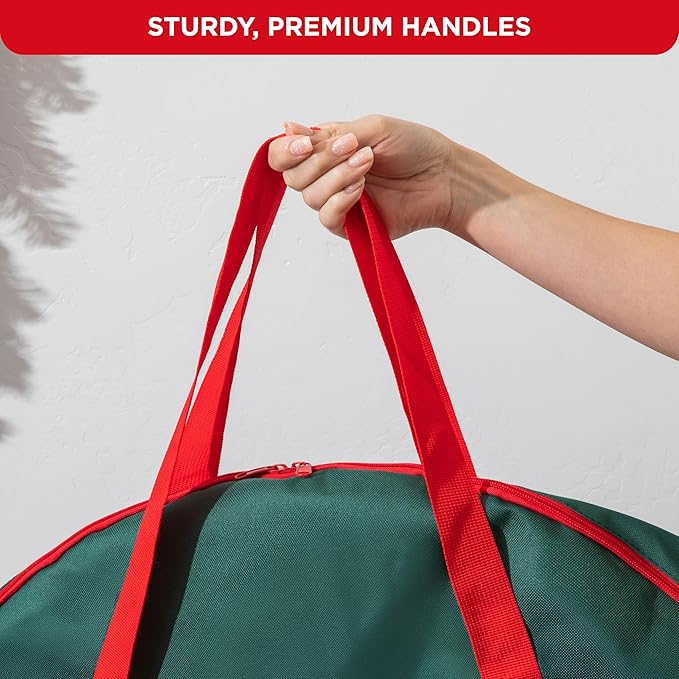 HOLDN’ STORAGE Premium Wreath Storage Bag - Durable Material - Waterproof - Heavy-duty Christmas Storage Container for Xmas Wreath with Dual Zipper Closure, Tear-proof, 24"W x 7"D - Green