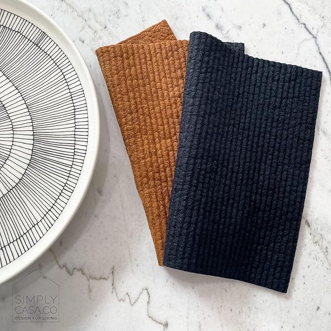 SIMPLYCASA Hand‑Dyed 5‑Pack Swedish Dishcloths – Reusable, Biodegradable Cloths, Super‑Absorbent Dual‑Texture, Plastic‑Free Packaging, Made in Sweden