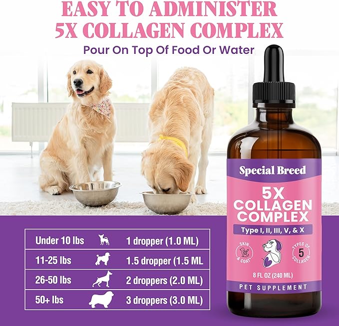 Premium Collagen for Dogs - Liquid Support for Joints, Skin, Coat, Bone, Immune System & HIPS - Collagen Supplement - Made in USA - 8oz