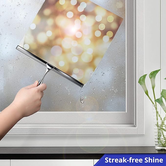 HOME SO 12” Shower Squeegee in Chrome Finish; Effective Rubber Blade Squeegee for Windows, Glass Shower Doors, Car Windshield, Mirrors, Tile Walls, Kitchen Surfaces and More