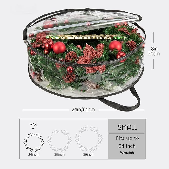 CINPIUK Clear Wreath Storage Bag 24 Inch Christmas Wreath Storage Container, Heavy Duty Wreath Protector with Handle for Holiday Seasonal Wreath Garland