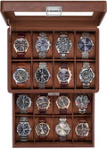 ProCase Watch Box for Men, Jewelry Organizer Box with Drawer, Display Storage Case with Glass Lid -Brown, 16 Slot