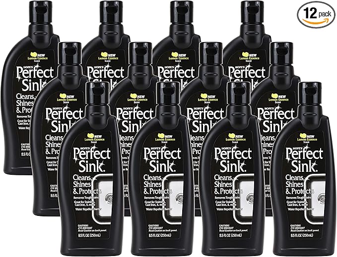 HOPE'S Perfect Sink 8.5 oz Sink Cleaner and Polish, Restorative, Water-Repellant Formula, Stain Remover, Good for Stainless Steel, Cast Iron, Porcelain, Corian, Composite, 12 Pack