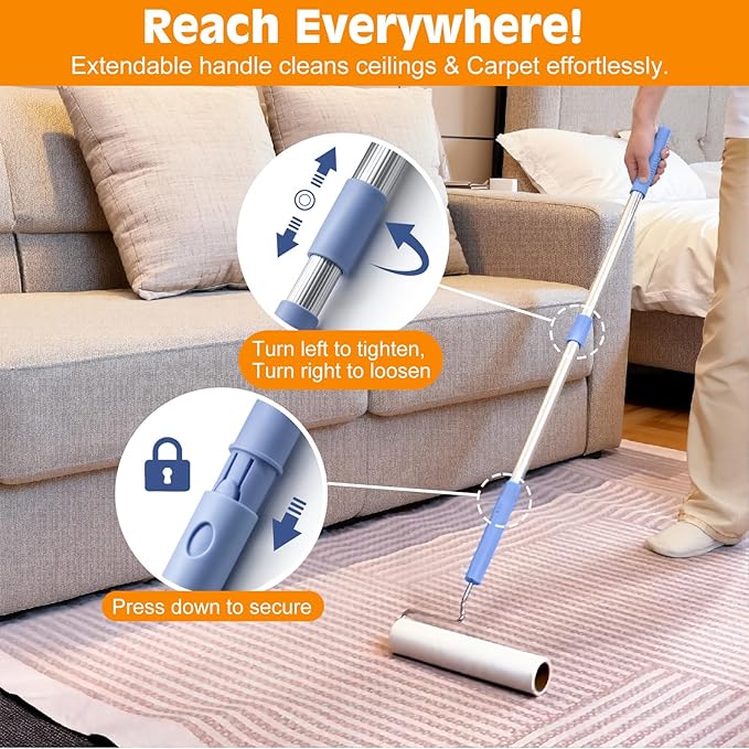 Large Lint Roller for Pet Hair Extra Sticky,10 Years Lifespan,9.45''/6.3" Pet Hair Removal Tool Roller for Dog Cat Hair,450 Sheets/5 Refills,Detachable Telescoping Extension Lint Remover Brush