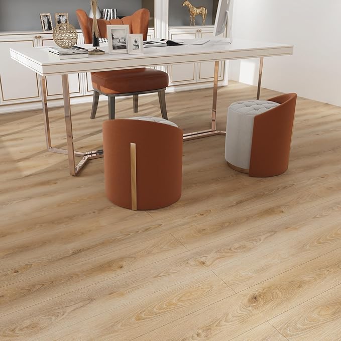 Lareko 6 Sq.Ft,Wood Peel and Stick Floor Tiles,4 Pack Brown Vinyl Flooring (No Adhesive Residue) 36"×6" Waterproof and Non-Slip Laminate Flooring for Renters Bathroom, Living Room(Honey)