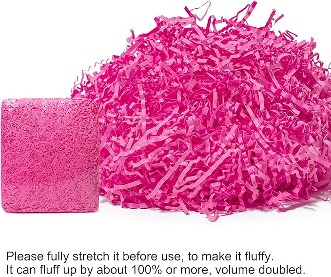 Mefleet 1 LB Crinkle Cut Paper Shred Filler Pink Crinkle Shredded Paper for Gift Box - Gift Basket Bag Filler - Grass Cushion Stuffing for Mother's Day Holiday Packaging Wrapping
