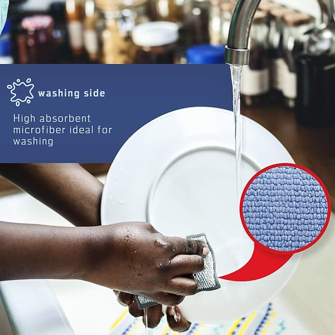 FAYINA 2-Sided Premium Microfiber Dish Sponge and Scrubber 3 Pack Variety - Heavy Duty Scouring Non-Scratch Multi-Surface