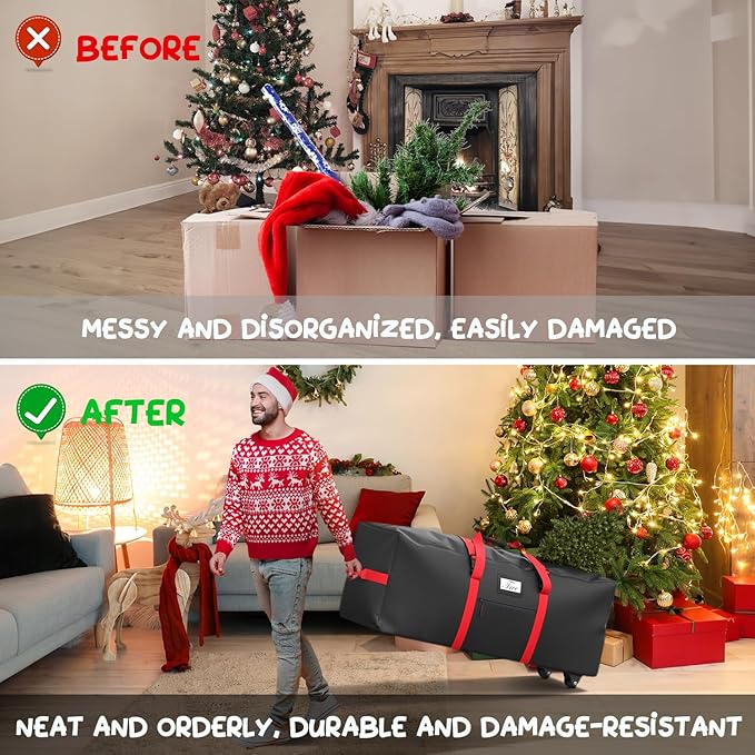 Mrrihand Christmas Tree Storage Bag, Large Artificial Anti-Tear Heavy-Duty 600D Oxford Cloth Xmax Christmas Tree Storage Box with Rolling Wheels, Christmas Tree Storage Container (Black, 9Ft)