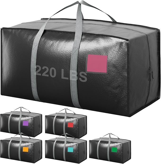 RMOHRO 6 Pack Extra Heavy Duty Large Moving Bags with Reinforced Zipper & Wide Handles, Waterproof Storage Bins for Clothes, College Dorm, Travel, and Home Organization, Gray