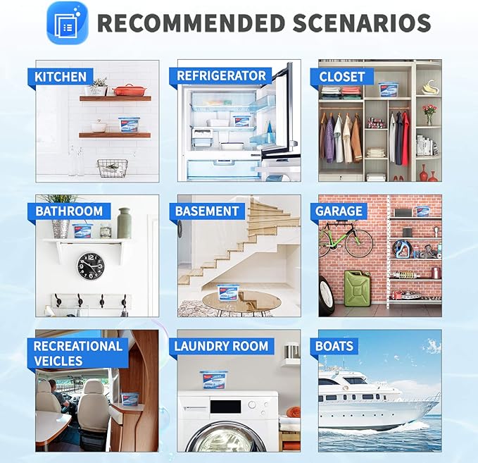 Vacplus Moisture Absorbers 6 Pack, Portable Humidity Absorber Boxes for Your Bathroom, Closet & Car, Dehumidifier with Ocean Fragrance, 10.5 Oz