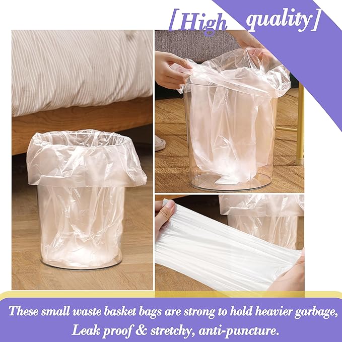 3 Gallon 180pcs Small Clear Trash Bags(Fit 2.6-3.2 Gal) Plastic Strong Clear Garbage Bags,Bathroom Trash Can Bin Liners,Waste Basket Liner,Fit 10-13 Liter, 2.5-2.6 Gallon,3.2Gallon(3-Clear180)