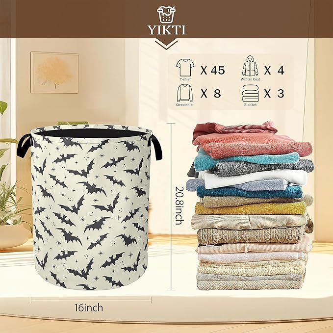 Gothic Bats Laundry Hamper,Halloween Collapsible Laundry Baskets,Waterproof Oxford Cloth Laundry Room Organization for Bedroom,Bathroom,Nursery,16x20 Inch