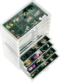 ProCase Earring Holder Organizer Jewelry Box with 10 Drawers, Acrylic Clear Earring Case with Adjustable Velvet Trays for Women - Emerald,10 Layers