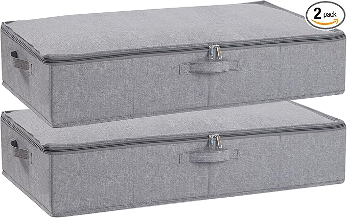 YheenLf Underbed Storage Organizers, 31.5 x 15.7 x 5.9 Inch Container Bags with Lids and Handles, Storage Boxes for Blanket, Pillows, Shoes, Grey, 2 Pack