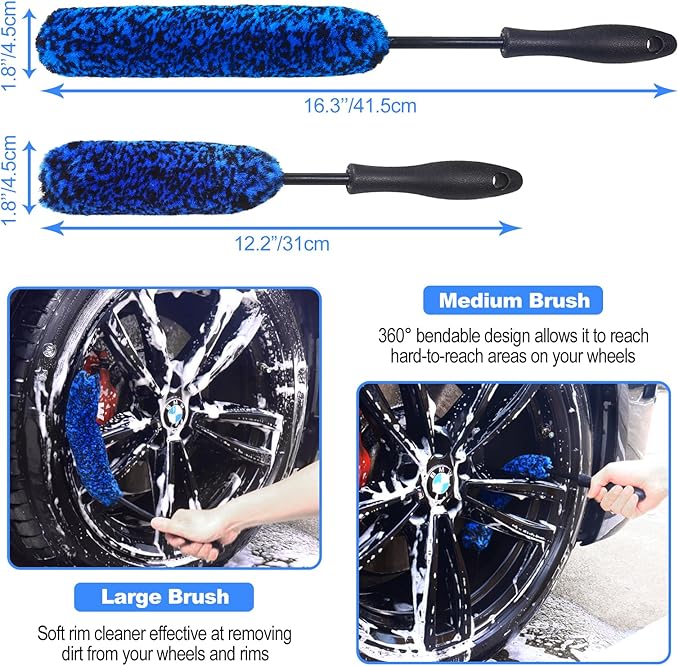 NIKCOSMK Wheel Brush, Wheel & Rim Cleaner Brush, Tire Brush, Wheel Cleaning Brush, Bendable & Durable Car Wheel Brush Set, Car Detailing Brushes, Wheel Brushes for Cleaning Wheels