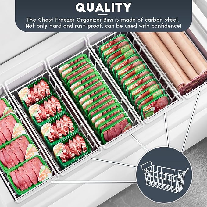 DPZM 17.5 inch 2Packs Chest Freezer Organizer Bins, Deep Freezer Basket with Hanging Handles, Freezer Baskets, Fridge Organizer bins, Metal Wire Storage Baskets