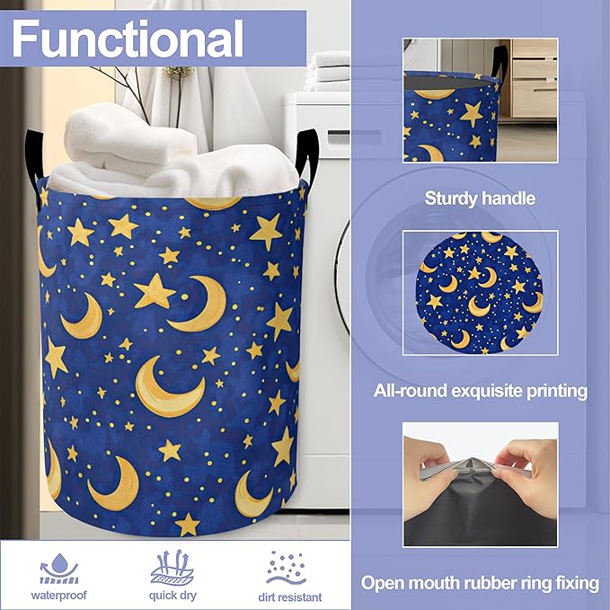 Laundry Basket, Cartoon Stars Moon Oxford Cloth Laundry Hamper With Handle Foldable Portable Clothes Storage Basket Storage Bag For Laundry Room/Bathroom/Bedroom/Dormitories