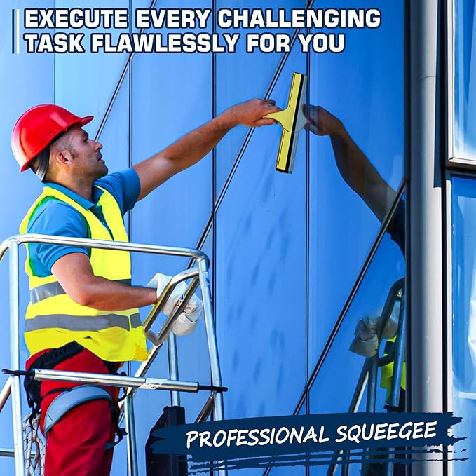 OVSGTTZ All-Purpose Shower Squeegee for Shower Glass Doors with 2 Adhesive Hook, Stainless Steel Squeegee for Bathroom, Household Window, Mirrors, Tiles and Car Windows 10 Inches, Clear, Golden