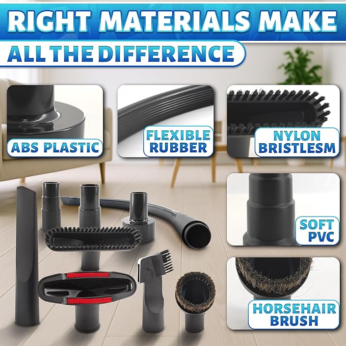 12 Pcs Universal Vacuum Attachments & Brushes Set – Vacuum Cleaner Attachments Universal 2 1/2" 1 1/4" with Soft Bristles – Durable PP, Multi-Purpose for Car, Home, Workshop Cleaning, Extended Reach
