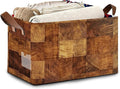 Vintage Wood Grain Storage Baskets,Barn Wooden Foldable Large Capacity Organizer Bins with Waterproof Lining and Leather Handles for Closet,Shelf,Bedroom 17x11.5x10Inch