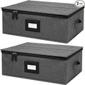 Mayniu Cup and Mug Storage Box 2Pack, China Storage Containers for 12 Tea Cups or Coffee Mugs with Zipper Lid and Rivet Reinforced Handles, Hard Shell and Stackable (Black)