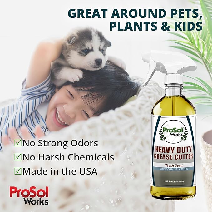 PROSOL WORKS Degreaser Cleaner Heavy Duty Cleaning Spray 16 oz - Kitchen Cleaner for Stubborn Splatters, Stove Top, Grill, Drip Pans, & Oven Cleaner - Safe on All Surfaces - Fresh Scent