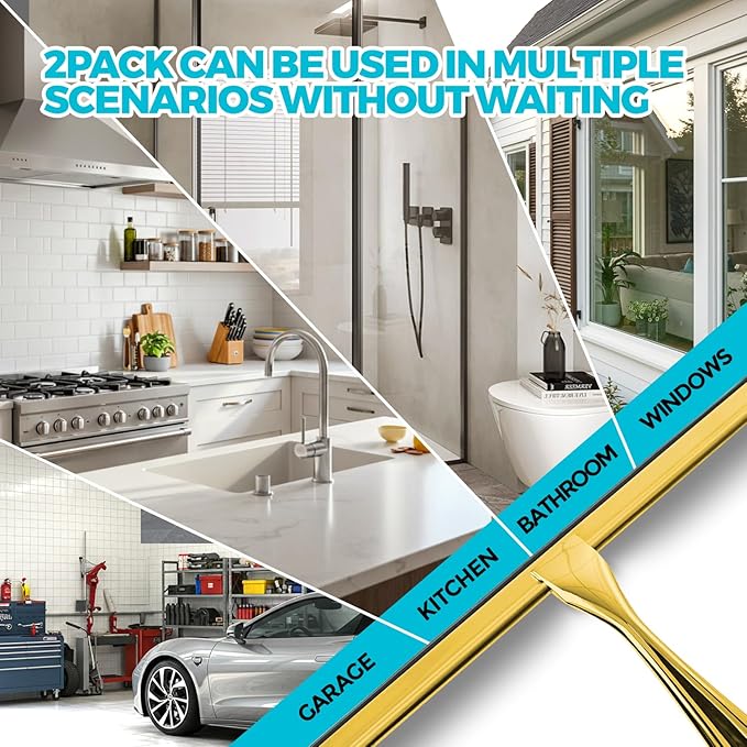 ALFLOD 2PACK 10-Inch Golden All-Purpose Shower Squeegee for Shower Doors, Bath Linen Sets, Tile Shower Walls, Bathroom, Window, Glass and Car Windshield, Mirrors and Kitchen-Stainless Steel