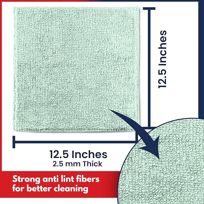 USANOOKS Microfiber Cleaning Cloth - Sea Green - 12Pcs (12.5x12.5 inch) High Performance - 1200 Washes, Ultra Absorbent Car Towel Traps Grime & Liquid for Streak-Free Mirror Shine - car Washing Cloth