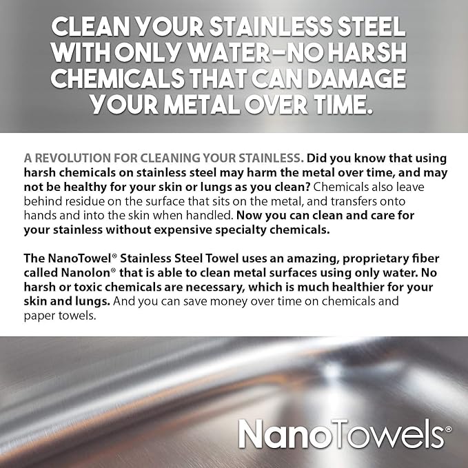 Nano Towels Stainless Steel Cleaner | The Amazing Chemical Free Stainless Steel Cleaning Reusable Wipe Cloth | Kid & Pet Safe | Light Green 7x16 (1 pc)