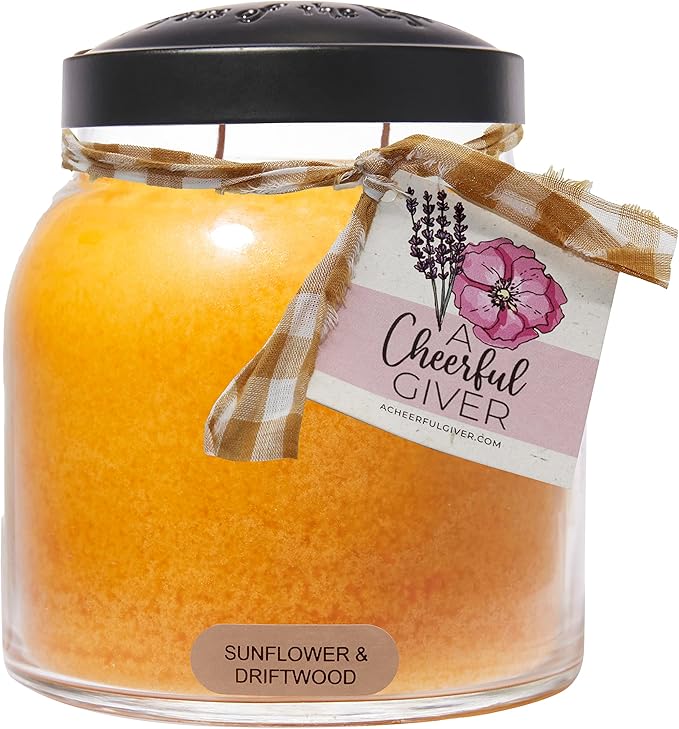 A Cheerful Giver - Sunflower & Driftwood - 34oz Papa Scented Candle Jar with Lid - Keepers of The Light - 155 Hours, Gift Candle, Yellow, Big Candles for Home Decoration