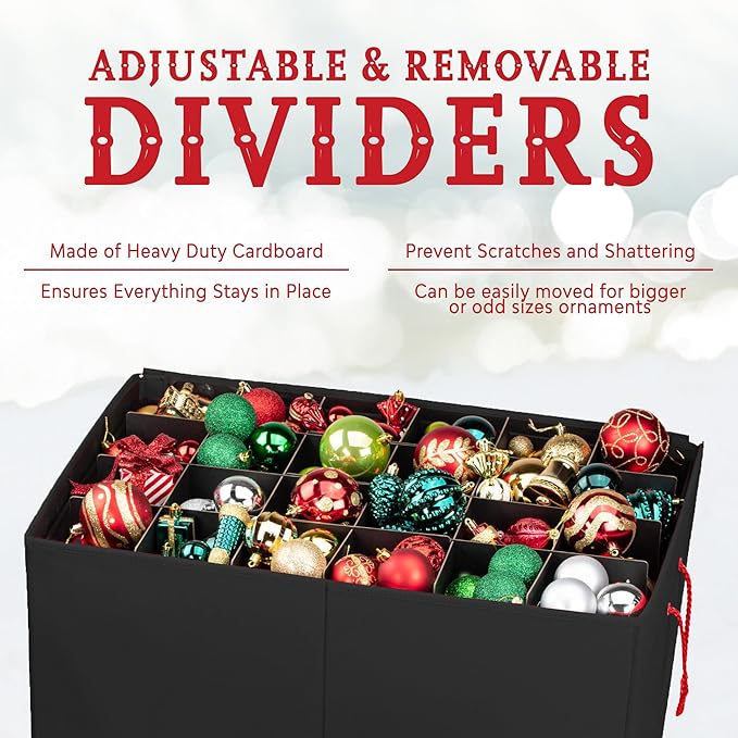 HOLDN’ STORAGE Christmas Ornament Storage Box with Dividers, Stores Ornaments up to 96 of 3 Inch Large Christmas Ball Storage Containers with 4 Trays - Black